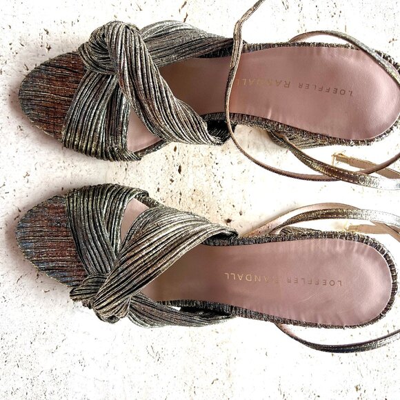 LOEFFLER RANDALL Gold Ruched Ankle Strap with Block Heel - Picture 3 of 9